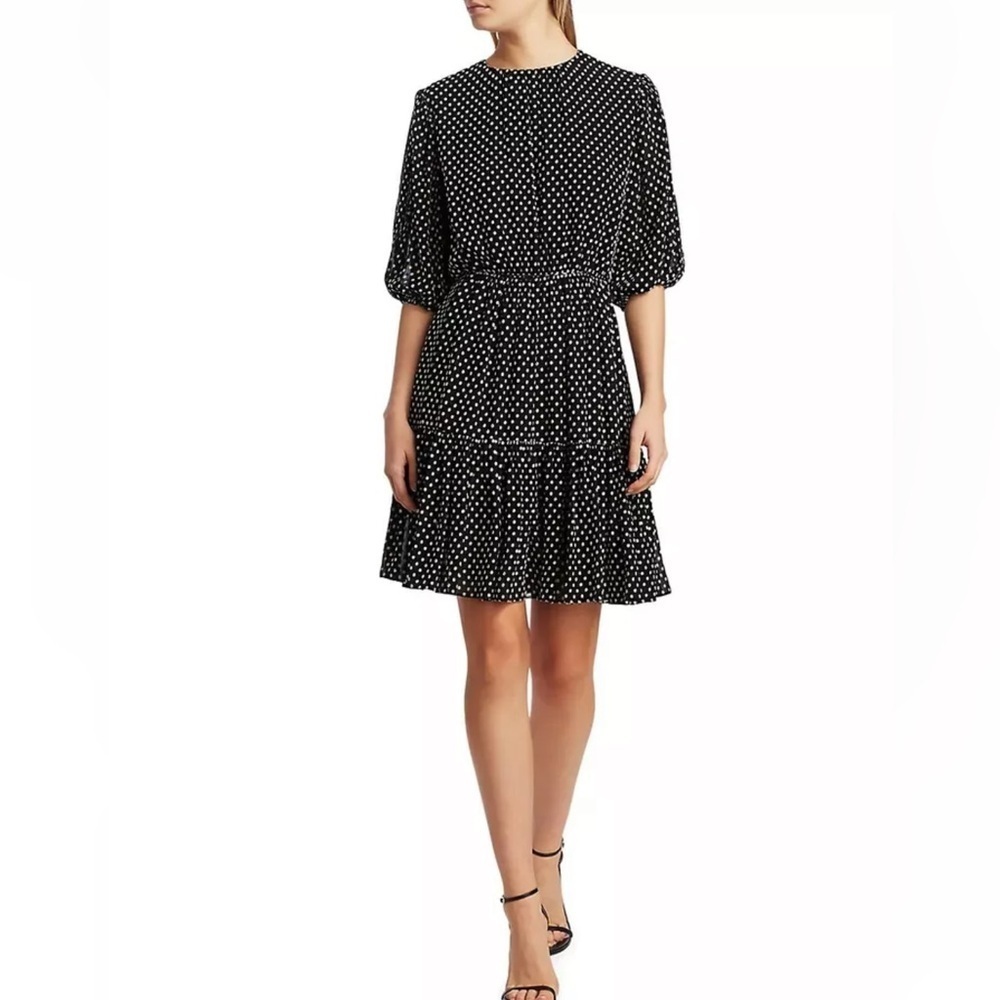 Derek Lam 10 Crosby Kala Dotted Puff Sleeve Fit and Flare Size 10 Black White